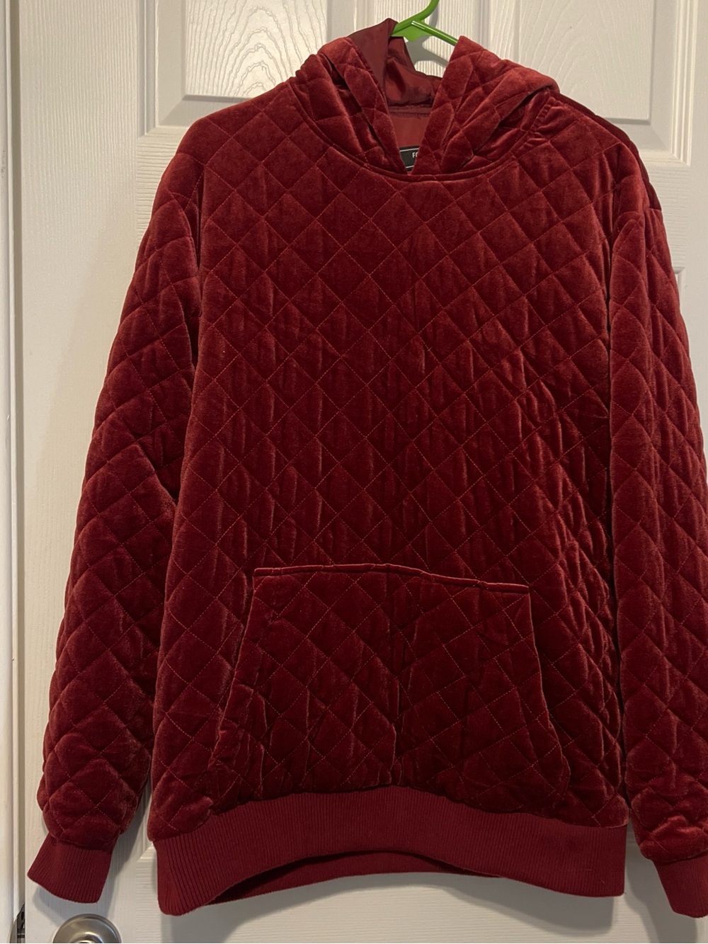 Forever 21 Quilted Velvet Hoodie in Deep Red
